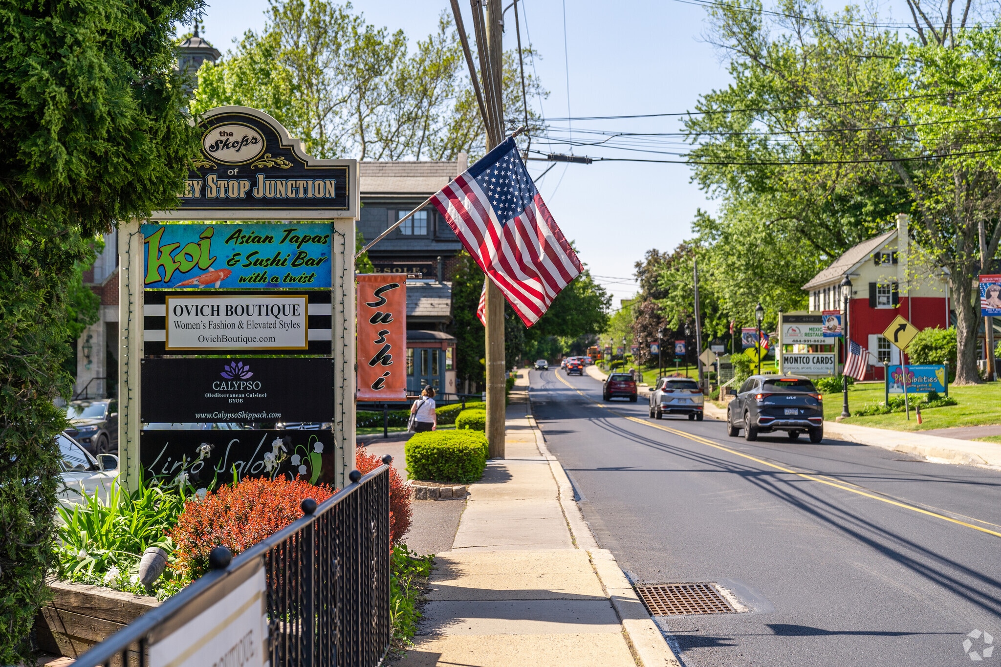 Ample sidewalks make spending a day in Skippack Village shopping and eating a treat.
