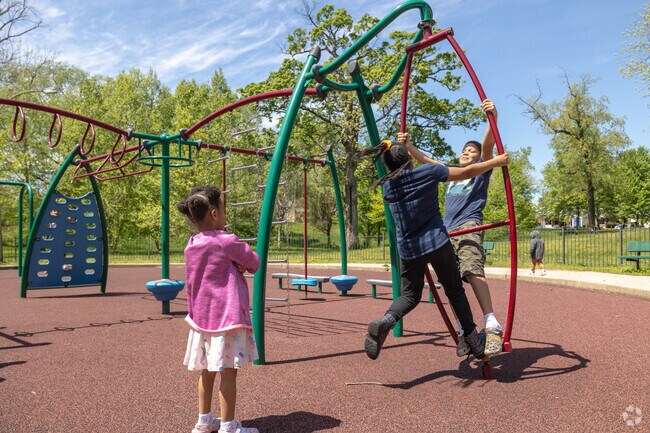 Fun with physics on the playground at Christy Park.