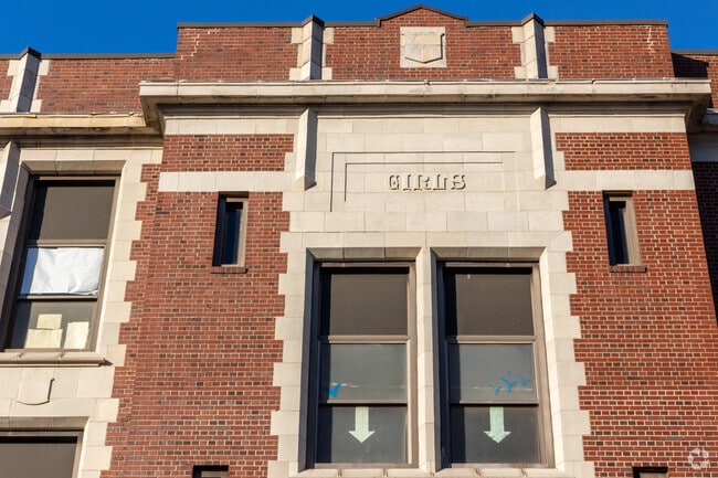Girls entrance at Frank D. Spaziano Elementary School in Hartford, Providence, RI.