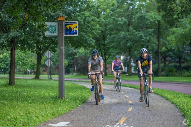 West River Parkway has dedicated bike lanes and is located adjacent to several parks.