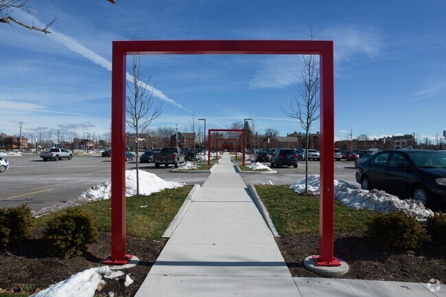 Artistic elements add a pop of color to the Discovery District campus of CCAD.