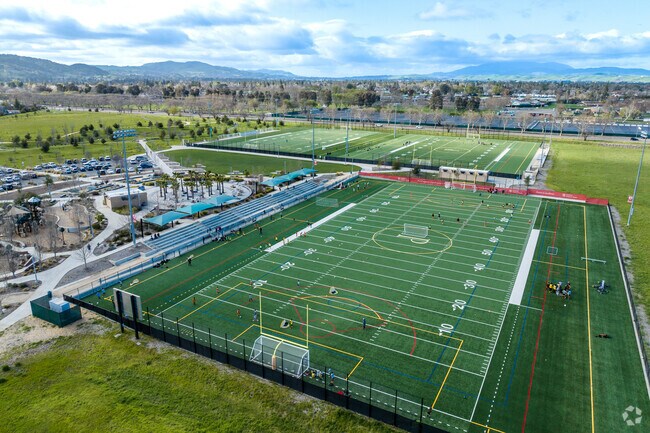 Overview of Bernal Community Park sports field in Downtown Pleasanton CA.