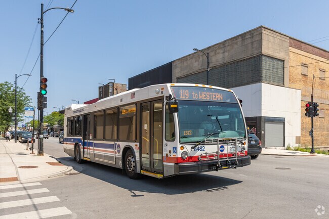 The CTA bus number 119 to Western on S. Michigan Ave, Roseland, Chicago, IL.