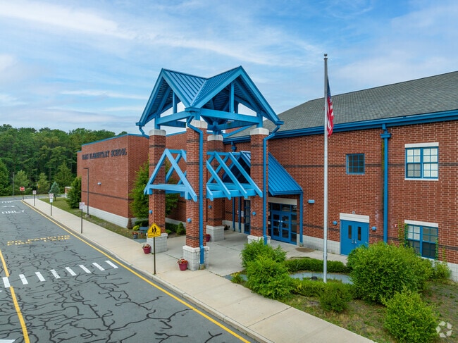 The main entrance at Elms Elementary School in Jackson Township NJ.
