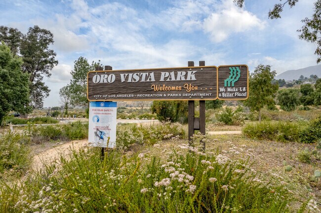 There is a large entrance sign to Oro Vista Park in Sunland.
