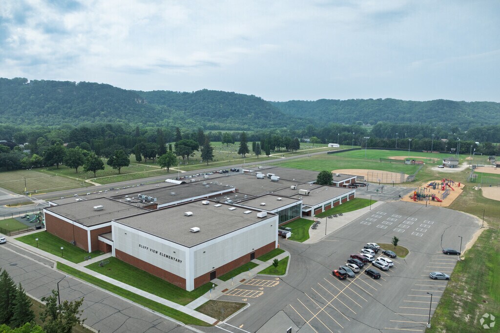Bluff View Elementary School has a large recess area for students to play.