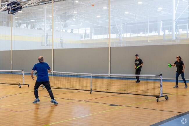 City Center’s 100,000-square-foot recreation center has an indoor pool, walking track, fitness center, and pickleball facilities.