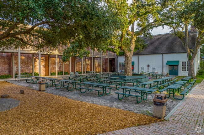 Old Metairie students have outdoor seating for lunch at Metairie Park Country Day School.