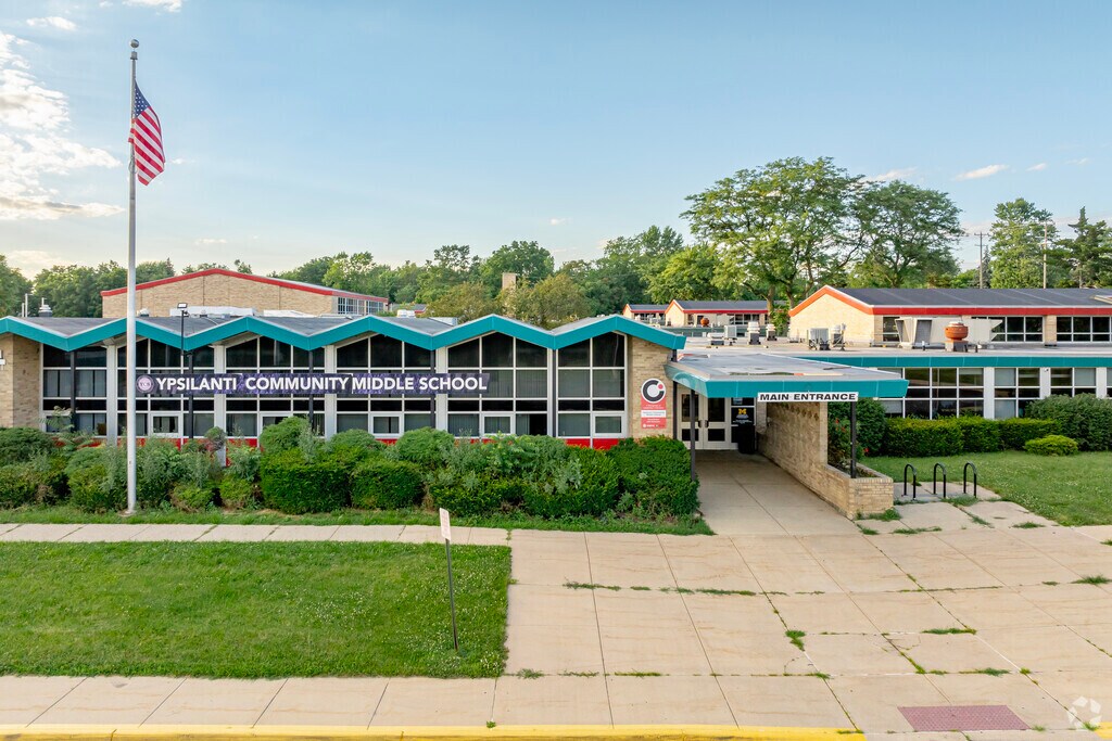 Entrance to Ypsilanti Community Middle School where families and students are connected.