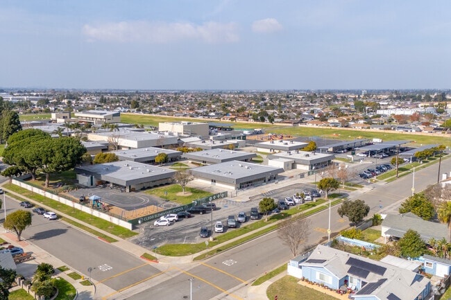 Elevated views of Ada Clegg Elementary School and the surrounding landscape.
