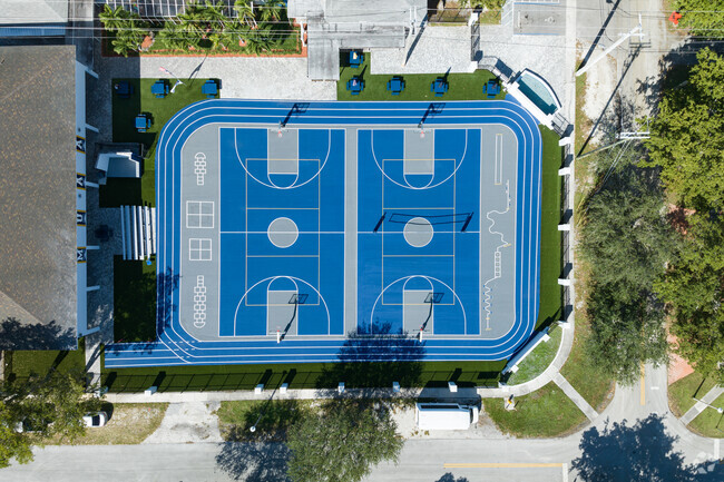 90 degree look down of the Miami Union Academy of SDA basketball court.