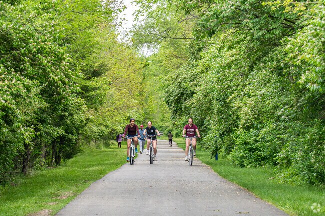 A trio of friends ride along the National Road Heritage Trail in Terre Haute, IN.