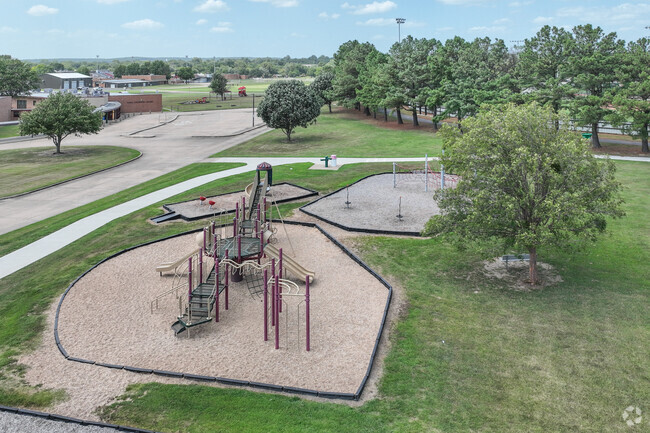 Fort Gibson Intermediate Elementary School students have acres of space to run and play.