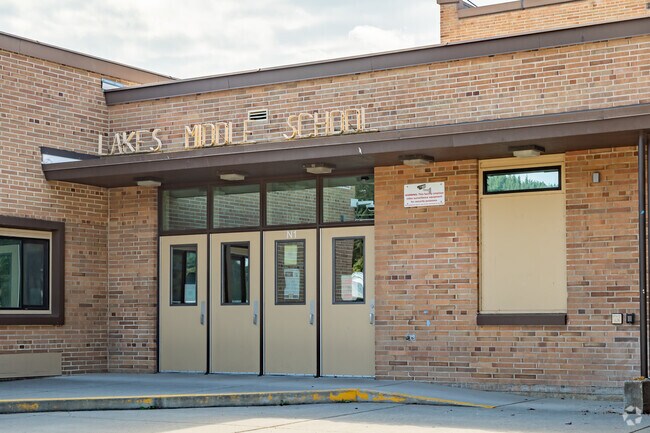 Student entrance at Lakes Middle School.