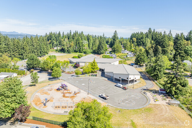 Aerial views of school and play areas at Crownhill Elementary School.