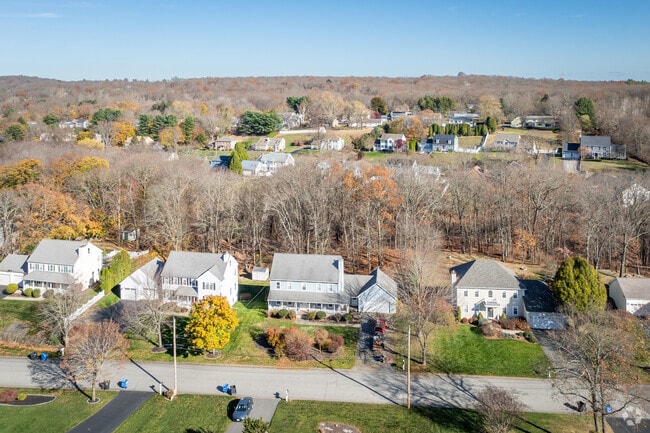 Take in the stunning aerial view of Monastery Heights, RI, and its charming neighborhood.