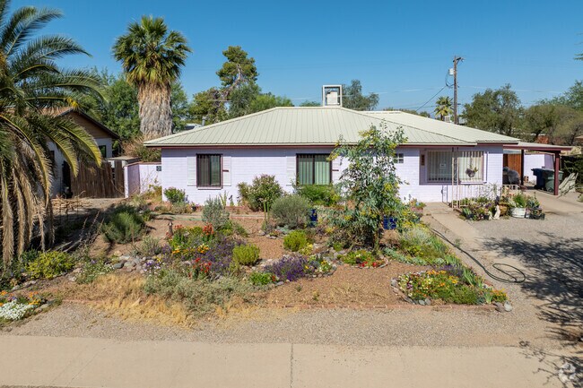 Toumey Park features ranch-style homes with sloped roofs.