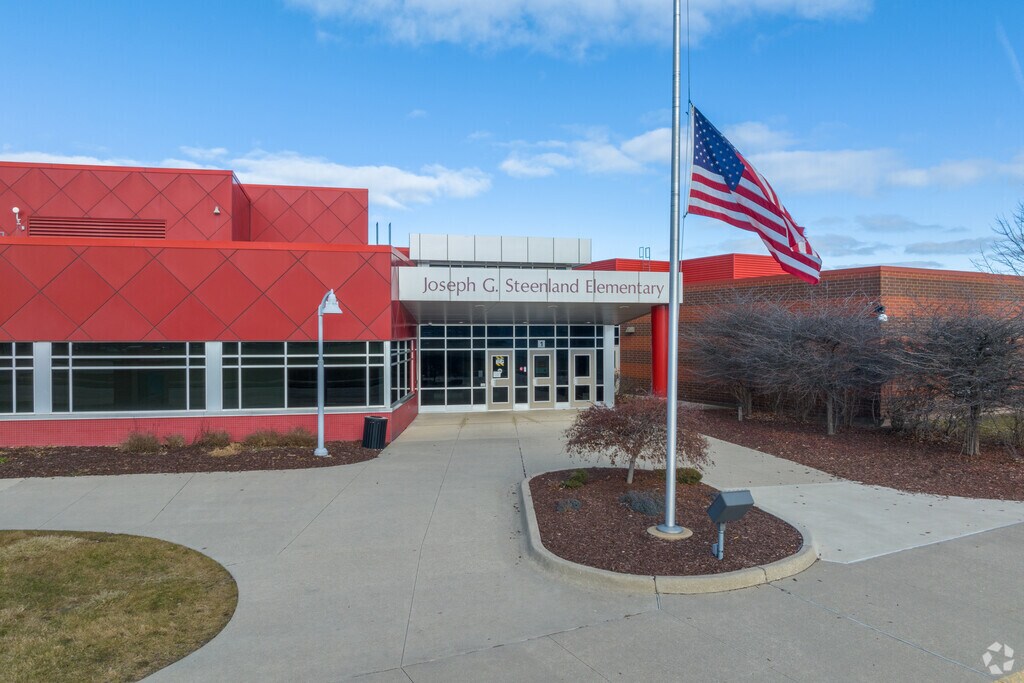 Main entrance at Joseph G. Steenland Elementary School.