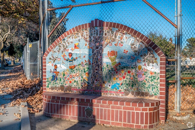 Dingle Elementary School has an artful sign at the corner.