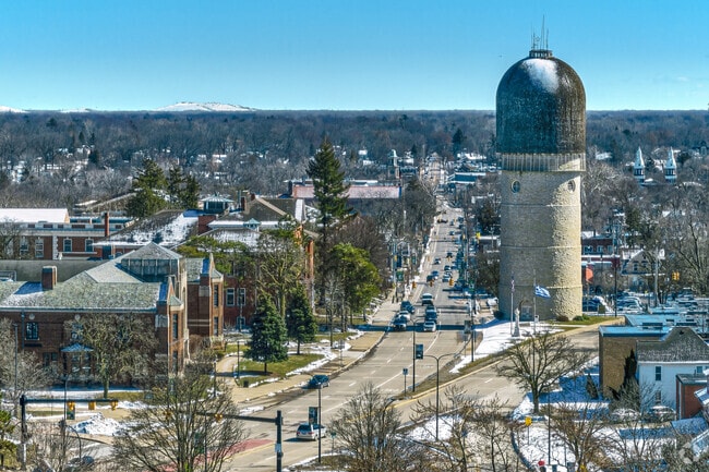 Ypsilanti Water Tower can be seen from the Eastern Michigan University neighborhood.