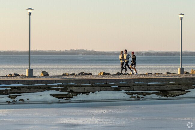 The Tenney Park breakwater is a great place for fresh air and exercise.