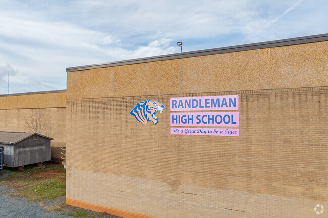 Randleman High School building with sign.