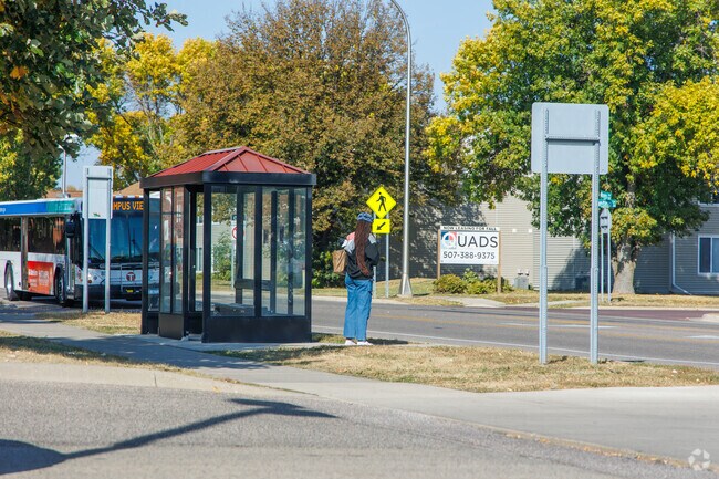 Bus stops are placed all around Jaycee Park for easy transport.