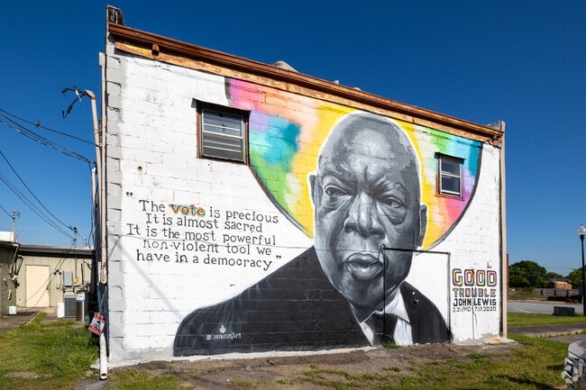 A mural of John Lewis urging Centerville residents that voting is critical to democracy.
