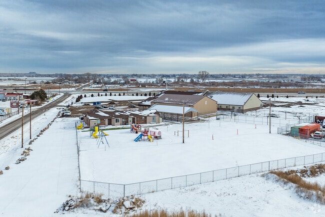 An overview of the outdoor play areas at Elmwood Baptist Academy in Brighton, Colorado.