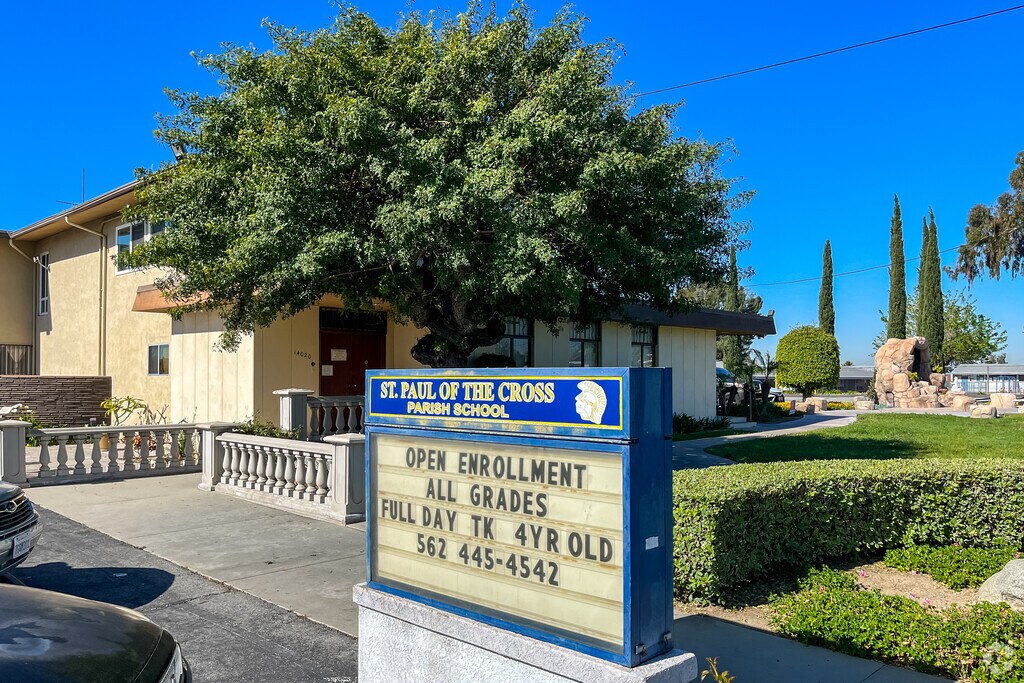 View of the St. Paul Of The Cross Elementary School sign located in La Mirada CA.