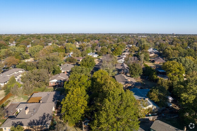 The Village homes are surrounded by tall and mature trees.