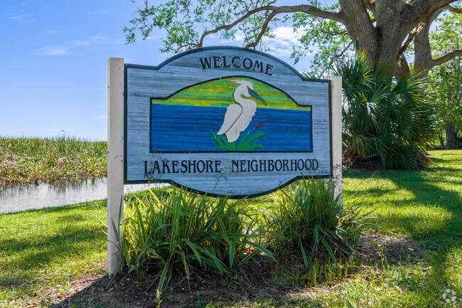 Lakeshore sign welcomes new homeowners to the neighborhood.