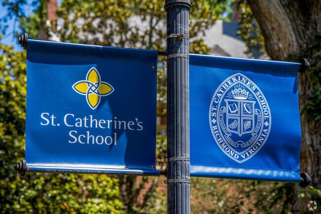 St Catherine's shows pride for their school all around campus with their flags.