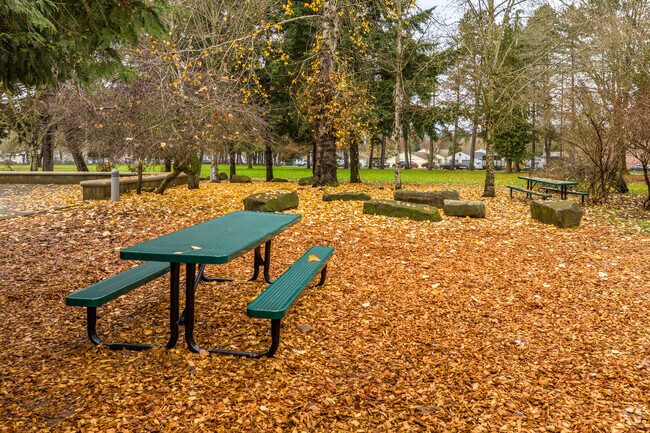 Picnic tables and benches for outdoor class and lunch at Lewis And Clark High School in Bagley