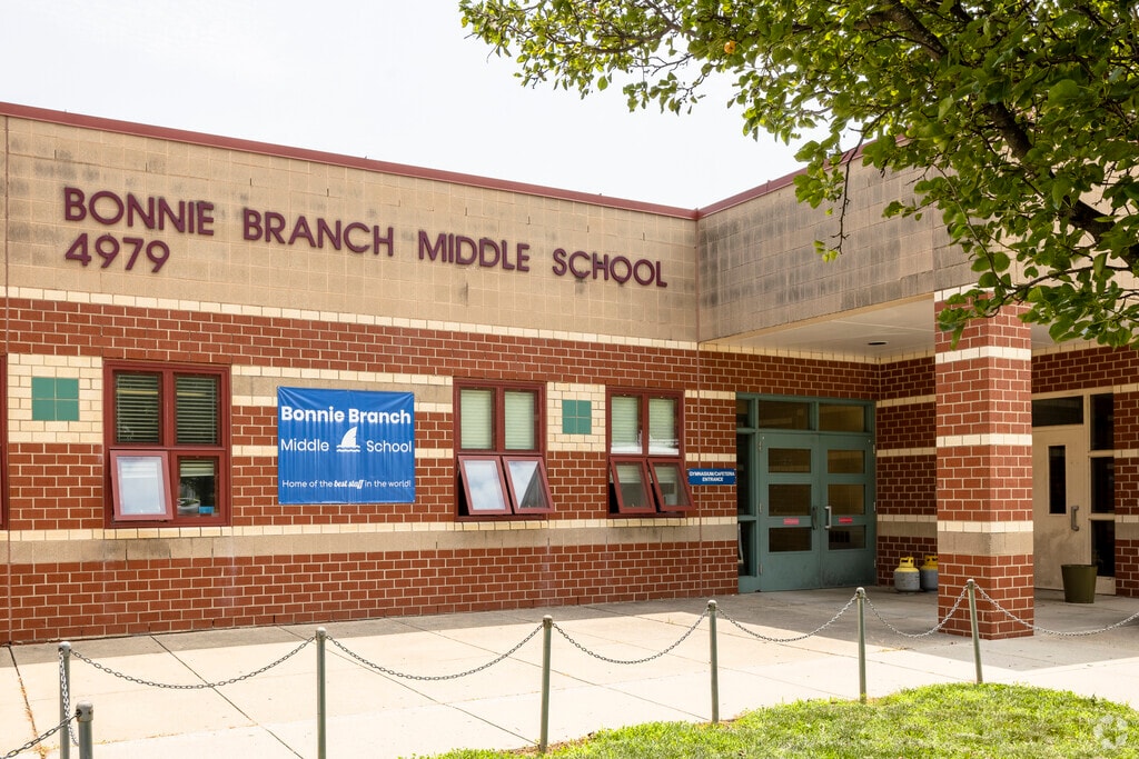 Bonnie Branch Middle School front entrance in Rockburn Branch Park.