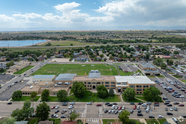 Fort Lupton Middle School offers a sprawling campus when viewed from above.