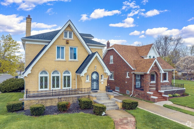 Sharp rooflines accentuate these Tudors in Detroit's Gratiot-Findlay neighborhood.