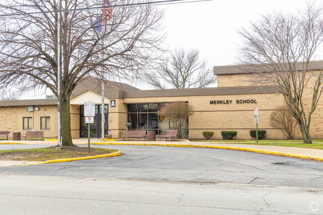 Mildred Merkley Elementary School has an area for students to be dropped off near the entrance.