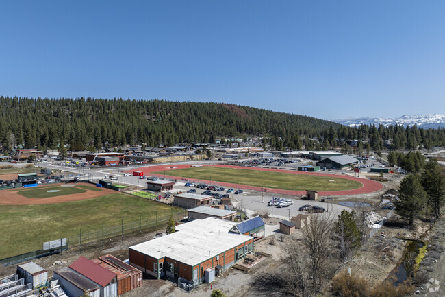 An aerial view of Sierra High (Continuation) School facing North East.