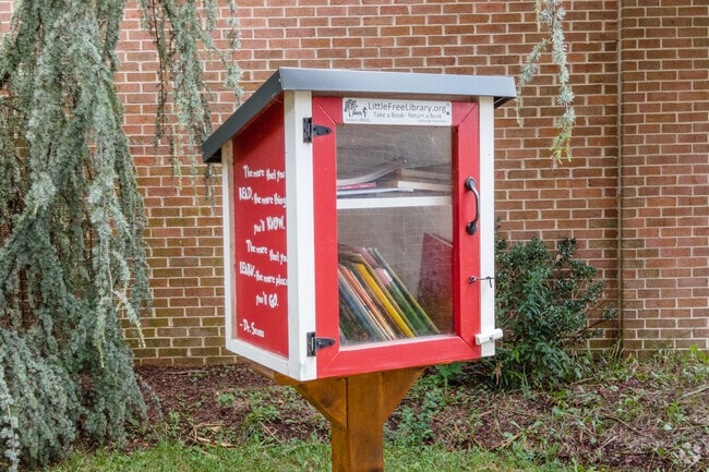 A small, free library in Annandale, VA sits near the front of Columbia Elementary School.