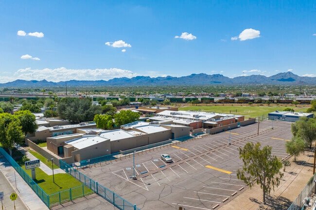 Laguna Elementary, Aerial, Parking and school, SW view toward sport fields 2
