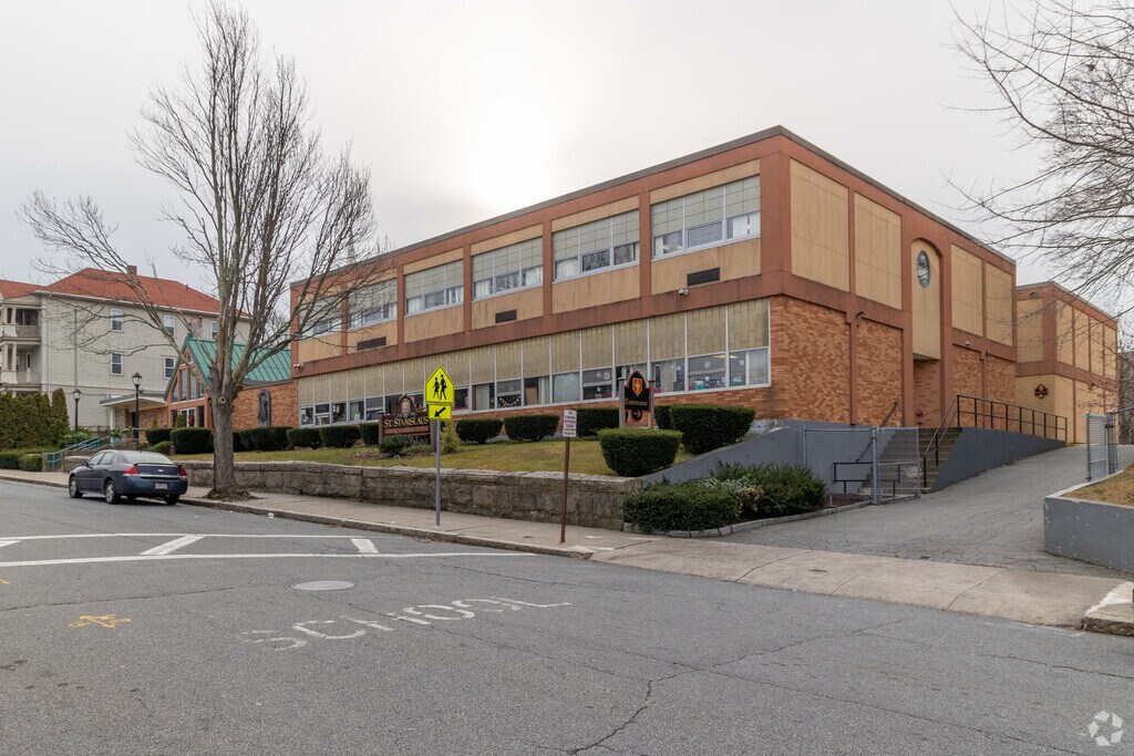 Front right side of Saint Stanislaus School in Fall River, Massachusetts.