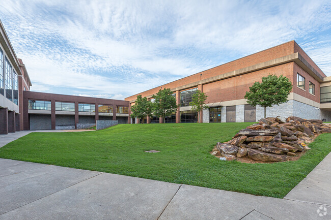 Have lunch outside in the courtyard behind the Tucker High School.