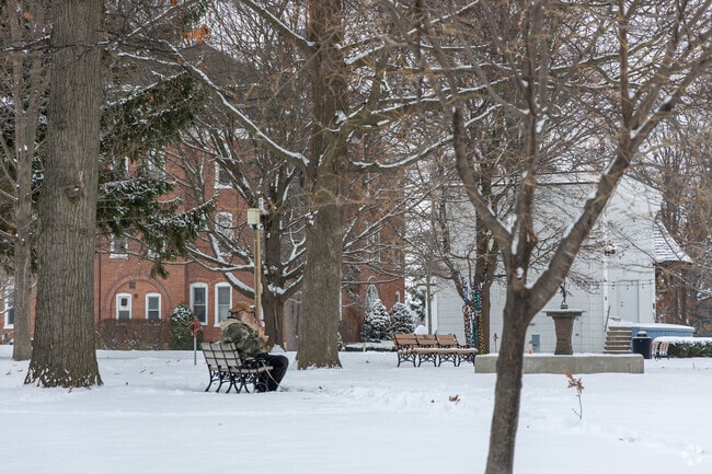 Village Square is the main gathering spot in Mount Morris, and offers up a quiet spot to relax during snowy weather.