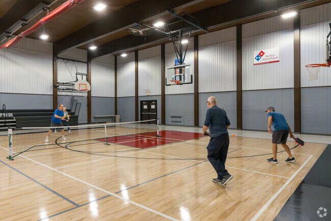 The local community centers feature pickleball courts and fitness centers.