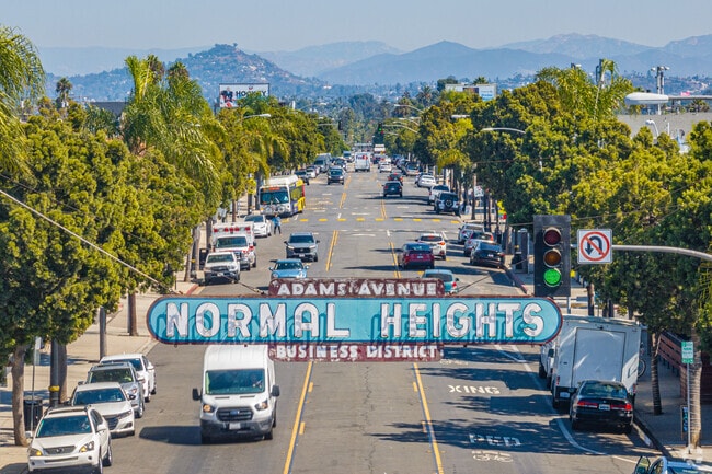 Adams Avenue stretches east to west across the neighborhood of Normal Heights.