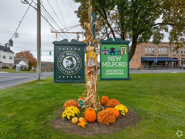 The New Milford welcome sign greets visitors to a distinctly charming downtown.