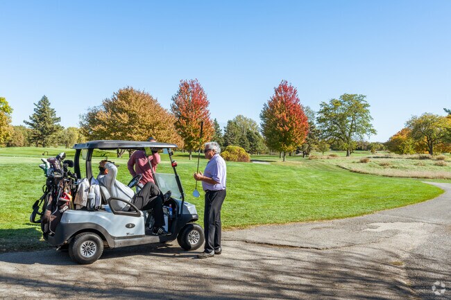 Fall colors surround the tee off at Fox Bend Golf Course in North Oswego.