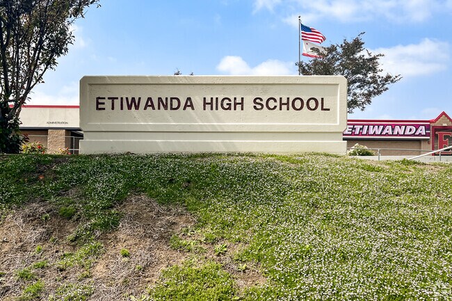 Etiwanda High School's flags are unfurled.