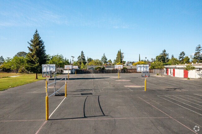 There are many basketball courts at Canyon Heights Academy in San Tomas.